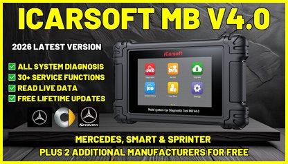2026 ICARSOFT MB V4.0 OFFICIAL & GENUINE STOCKIST MERCEDES SMART SPRINTER OBD2 DIAGNOSTIC SCAN RESET TOOL ENGINE ABS AIRBAGS ADBLUE DPF ETC