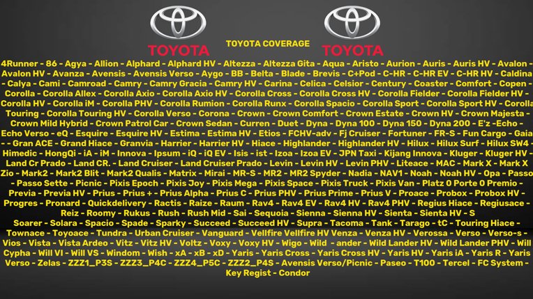 ICARSOFT TYT V1.0 VEHICLE COVERAGE LIST DIAGNOSTIC WORLD