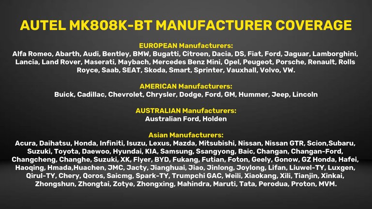 autel mk808k-bt vehicle manufacturer coverage list Diagnostic World