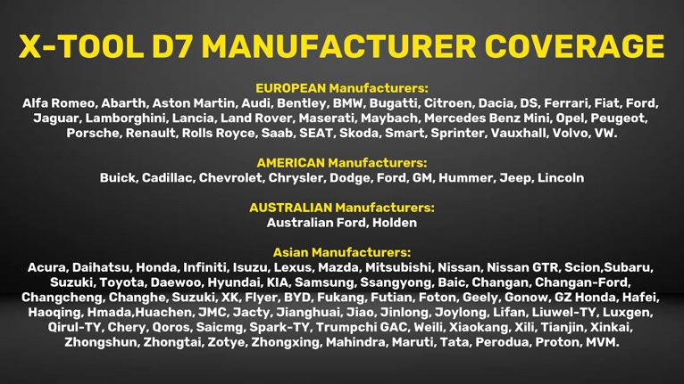 X-TOOL MANUFACTURER COVERAGE LIST DIAGNOSTIC WORLD