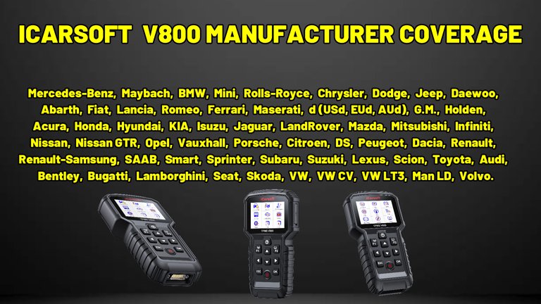 ICARSOFT V800 TPMS PROGRAMMING TOOL vehicle manufacturer coverage