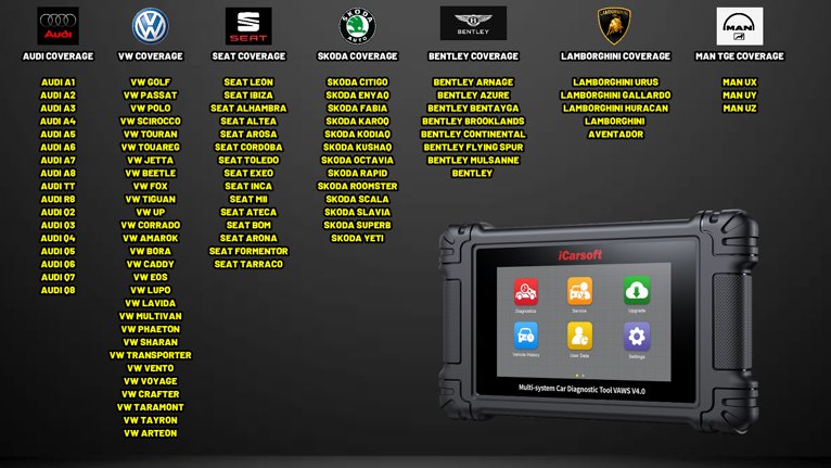 VAWS V4.0 VEHICLE COVERAGE VW AUSI SEAT SKODA BENTLEY LAMBORGHINI MAN